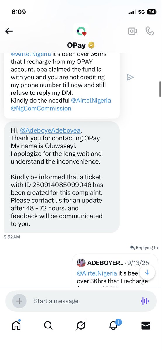 AdeboyeAdeboyea's tweet photo. @OPay_NG @cut2bite @AirtelNigeria @cenbank @fccpcnigeria @opay @officialEFCC Here is the second batch of the created Ticket ID by @OPay_NG no better resolution still @cenbank @fccpcnigeria @officialEFCC kindly help me from this scammers ooo https://t.co/xeVueMXb6n