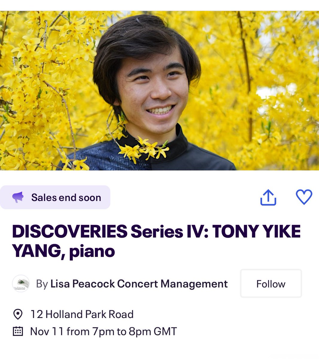 Dear friends in London! 🇬🇧

I am so looking forward to sharing some heart-wrenching music by Scriabin and Chopin tomorrow evening (Nov 11) at the Leighton House Museum in what will be my London recital debut. It would mean the world to see as many of you there as possible!