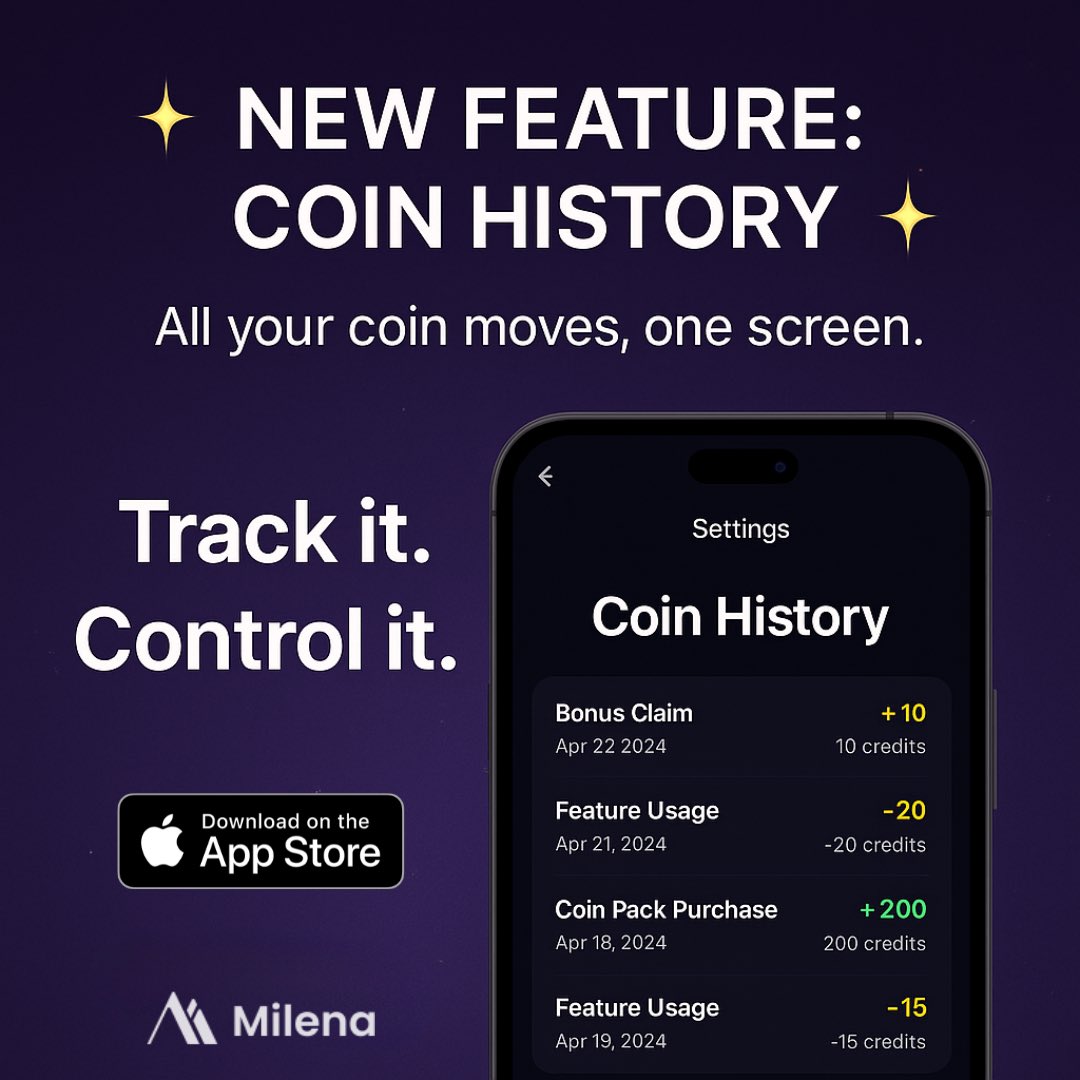 AiMilena's tweet image. Check out our latest big update on Milena AI. You can now see your coin history and manage your images easily in app! Check out also our latest images! #milena #update #imageediting #generator