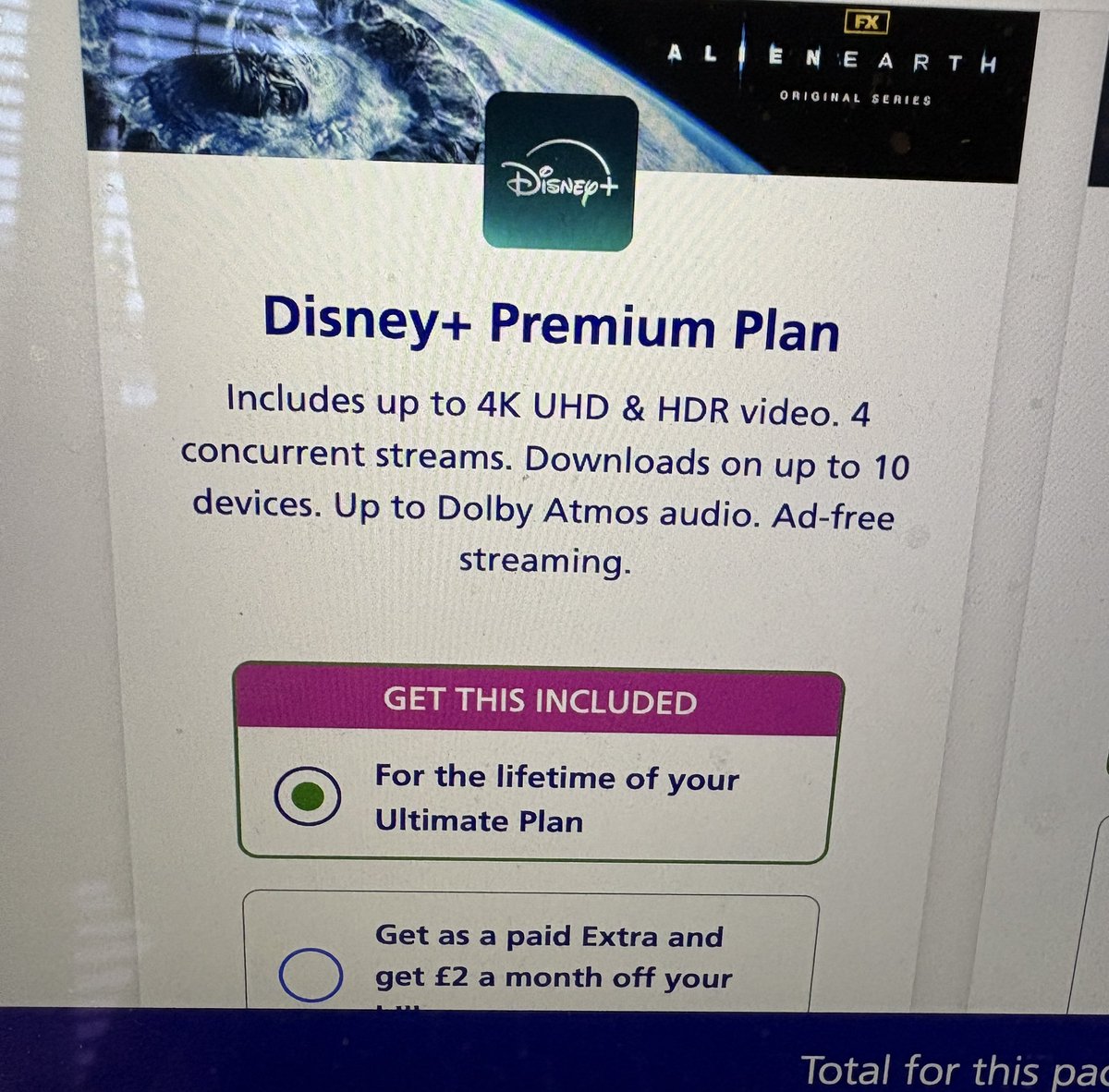 runemmarun's tweet photo. @O2 why advertise this Disney + Premium Plan as included but then bill me for it 😔 https://t.co/YuhbYFFkhm