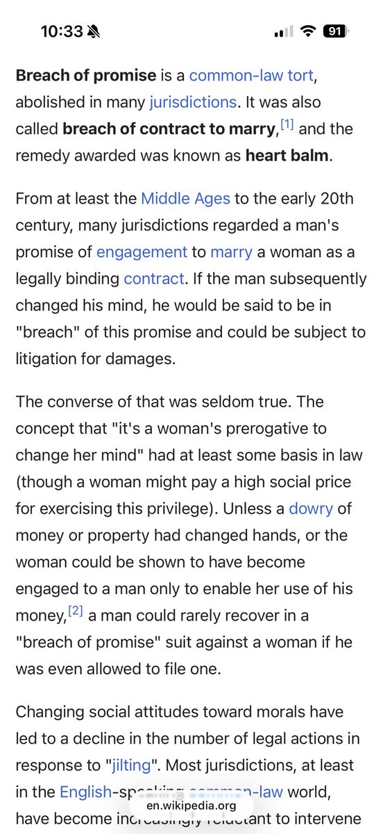 Feminism actually ended this custom, it’s trad for women to sue men for wasting their time