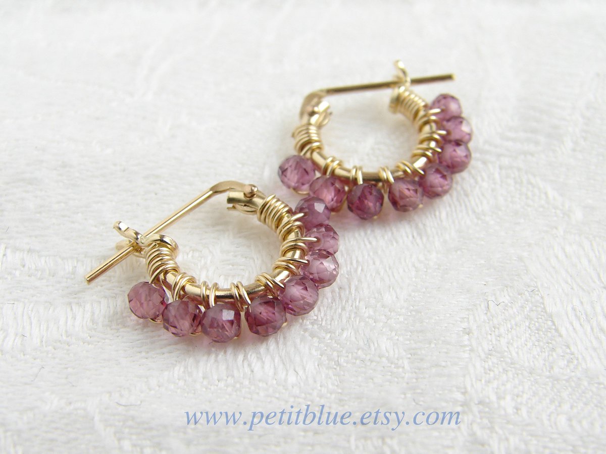 JewelryByMikako's tweet image. Rhodolite Garnet Earrings ~ AAA Quality Garnet ~ January Birthday Gift ~ 14K GF Hoop Earrings ~Small Wire Wrapped Hoop Earrings tuppu.net/562deabf  #SmallHoop