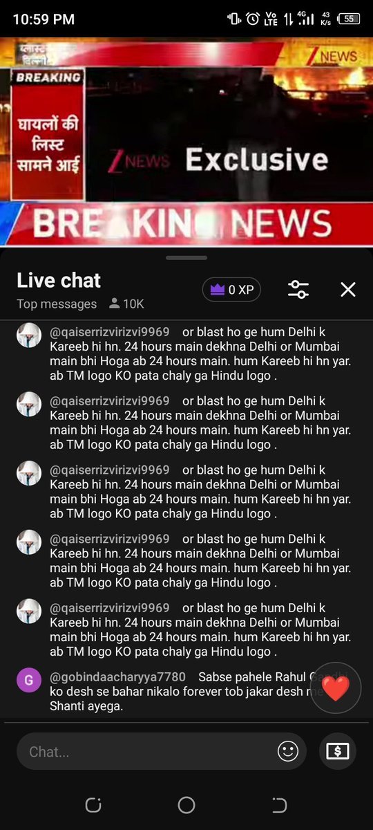 Re_kha048's tweet photo. Terror on YouTube. After Delhi blast , Zee news was covering live and this comment literally shook me. Humanity died and terrorism in their mind.
#delhiblast #redfort @DelhiPolice @ZeeNews https://t.co/moGMMmrju4