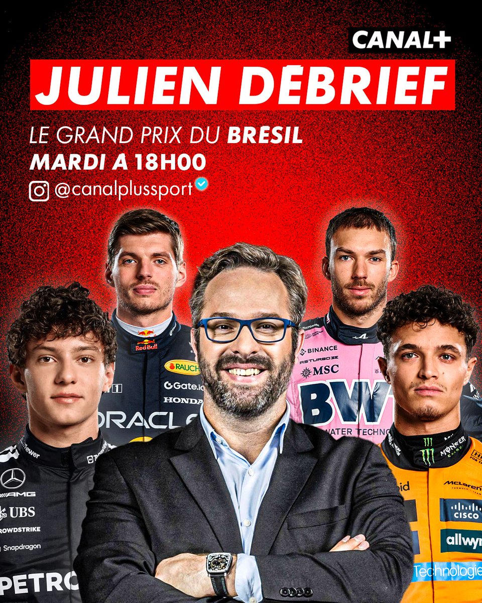 Julien_FEBREAU's tweet image. 💥ALERTE DEBRIEF F1💥

Après ce très animé Grand Prix du Brésil, il est déjà temps de le débriefer tous ensemble !! 🏎️🏁🇧🇷

RENDEZ-VOUS dès 18H ce MARDI sur le compte Instagram @CanalplusSport !!

- Le Week-End parfait de NORRIS 🏆🏆
- La remontée de VERSTAPPEN 💥🚀
- Le…