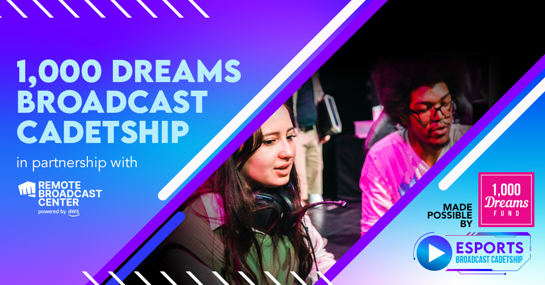 Applications for the 1,000 Dreams Broadcast Cadetship in partnership with the @RiotGames Broadcast Center, powered by <a href="/awscloud/">Amazon Web Services</a> are EXTENDED by one week!

This 3-month paid cadetship in Seattle, WA will help TWO applicants get the resources they need to see their esports dream