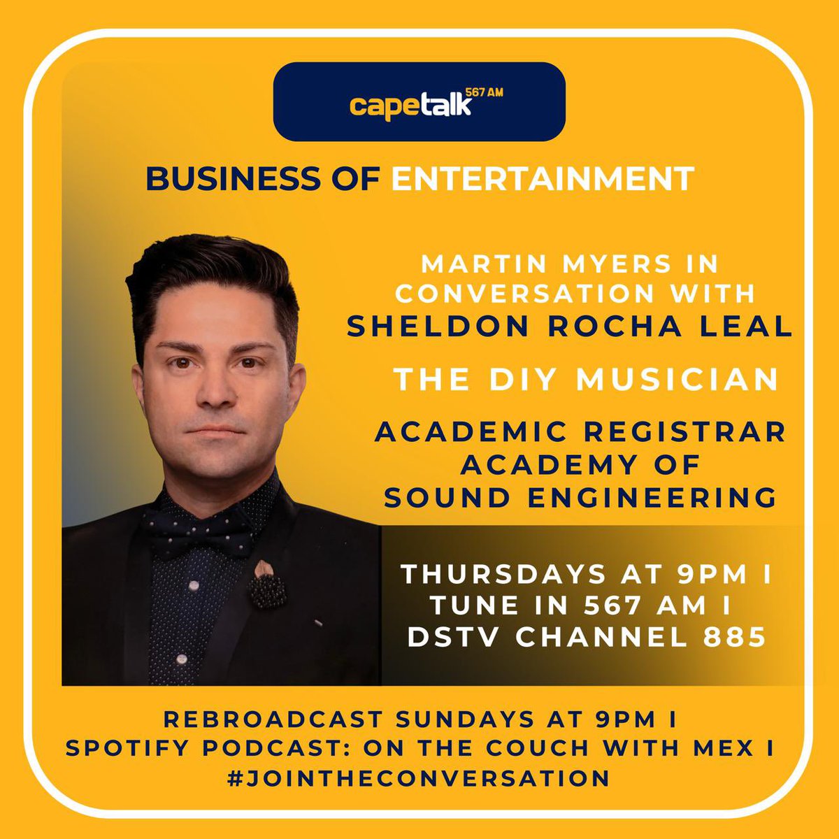 Bright man <a href="/shelrochaleal/">Sheldon Rocha Leal, PhD</a> coming to <a href="/CapeTalk/">CapeTalk on 567AM</a> on thurs 
Looking forward to this interview on Thursday night 9pm , speaking about the DIY Musician, Portfolio Careers, Creative Districts and other innovations in the creative industries.#jointheconversation