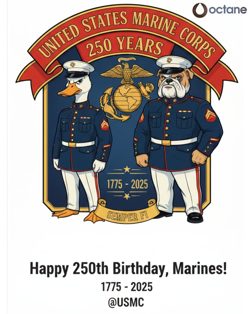 Octane_Energy's tweet photo. 🎉 Chesty and Sergeant Siwash proudly salute the Corps on this momentous 250th birthday! 🎉

Semper Fi, Marines! Here’s to another 250 years of leading the charge as the tip of the spear! 💪

Hoorah! ⚓️🌎🦅 https://t.co/oTExlALJ5b