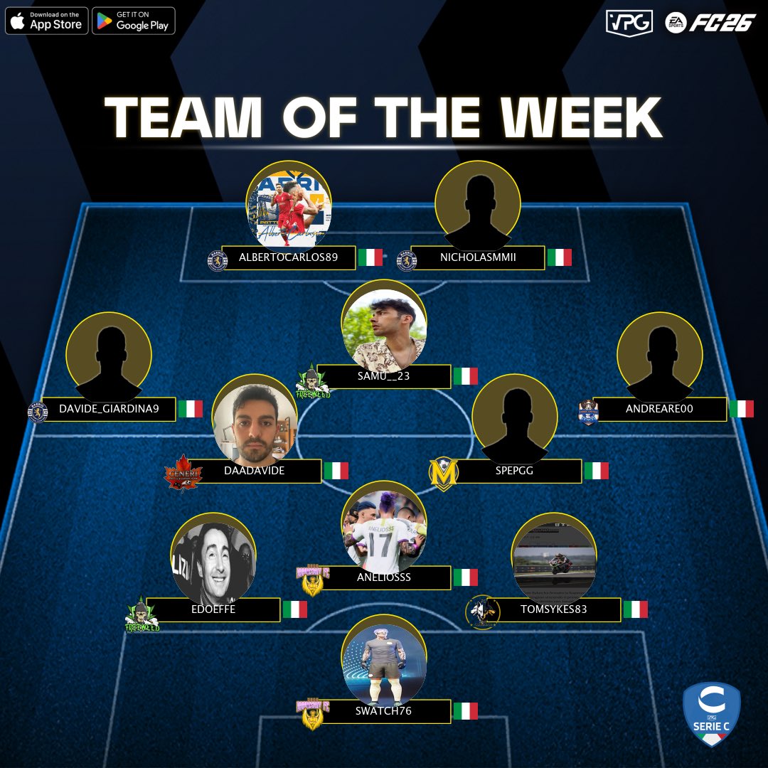 📊 Classifica
⭐️ TOTW #3
🏆 <a href="/VPGItaly/">Virtual Pro Gaming Italy 🇮🇹</a> - Serie C2
🔗 Discord: discord.gg/dANfKrSCvJ

1️⃣ <a href="/Vultures_XI/">VULTURES XI</a> 🇮🇹
2️⃣ <a href="/BarrioFCP/">BARRIO FCP</a> 🇮🇹
3️⃣ <a href="/l9b_esports/">L9B ESPORTS</a> 🇮🇹
4️⃣ <a href="/iipugento/">IIP UGENTO</a> 🇮🇹
5️⃣ <a href="/FreeWeedProClub/">Free Weed Fifa Pro Club</a> 🇮🇹

💪🏽 CONGRATULAZIONI A TUTTI I GIOCATORI SELEZIONATI PER LA SQUADRA DELLA SETTIMANA DI QUESTA