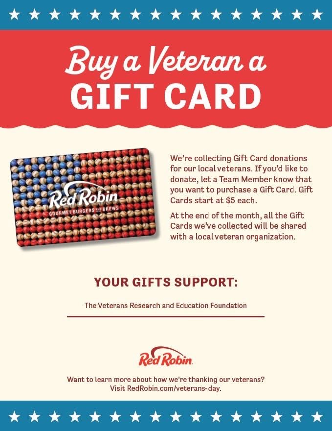 VREFSTL's tweet image. We are partnering with Red Robin to give gift cards to local St. Louis Veterans who participate in VA Research!!!