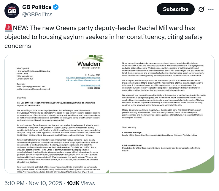 Green Party: "All immigrants are welcome. It's the billionaire's yachts that are the problem, not the dinghies"

Also the Green Party...