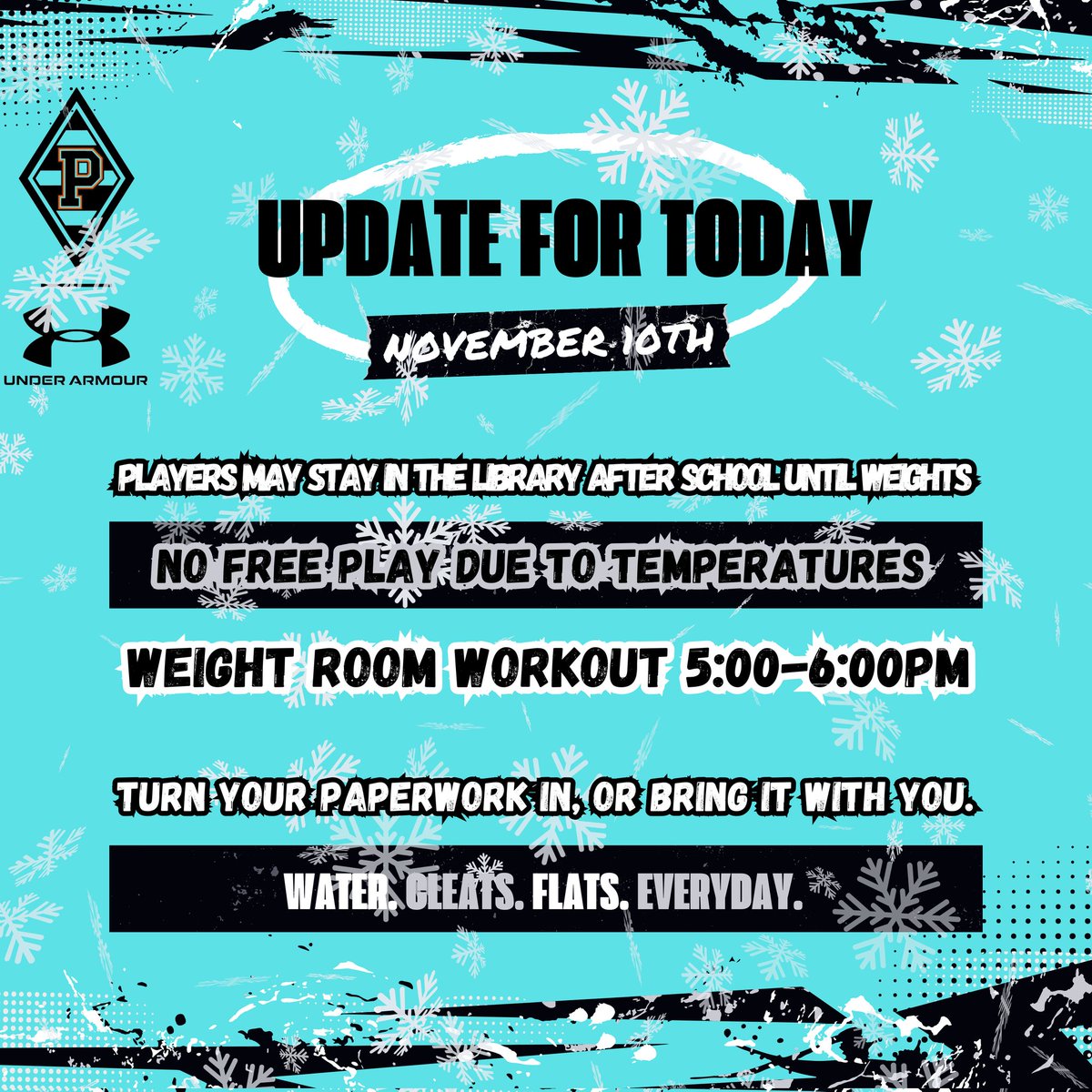 PHS_Boys_Soccer's tweet photo. Given the freezing temperatures and inadequate acclimation time, no free play today. Players may stay in the library until weights at 5PM. https://t.co/SNZht86WWp
