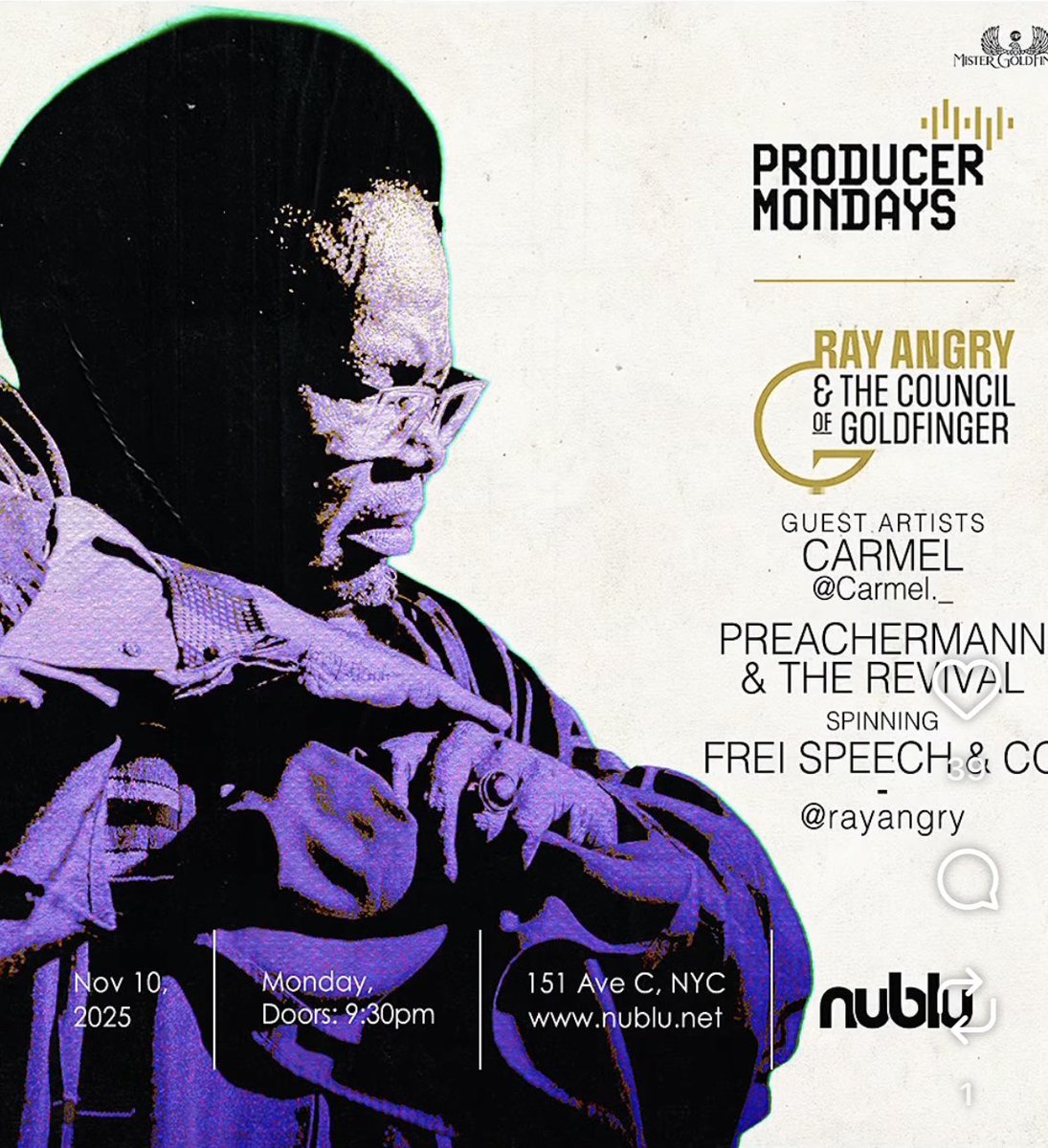Tonight: Join Preachermann and The Revival at one of the hottest spots in New York City. Ray Angry and The Council of Goldfinger’s Producer Mondays at the electric Nublu in Alphabet City! Doors open at 9:30 pm. We hit around midnight but come early and enjoy the music. Shalimar!