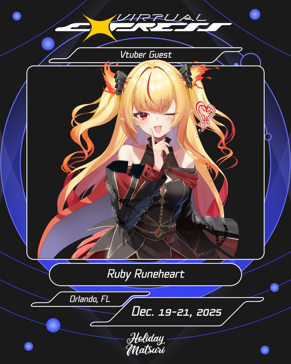 VT_Express's tweet image. GUEST ANNOUNCEMENT: @rubyruneheart will be boarding the Virtual Express this December at @holidaymatsuri!

Ruby is your favorite hag necromancer idol! 

Join our Discord and stay tuned for more updates!