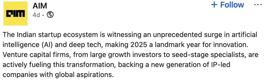 NinadKarpe's tweet image. AI isn’t the future. It is already here.
Delighted to see 100X.VC   featured among the top VC firms backing AI startups.
@mehtasanjay 
#AI #DeepTech #100XVC #Startups #VentureCapital #Innovation #IndiaAI