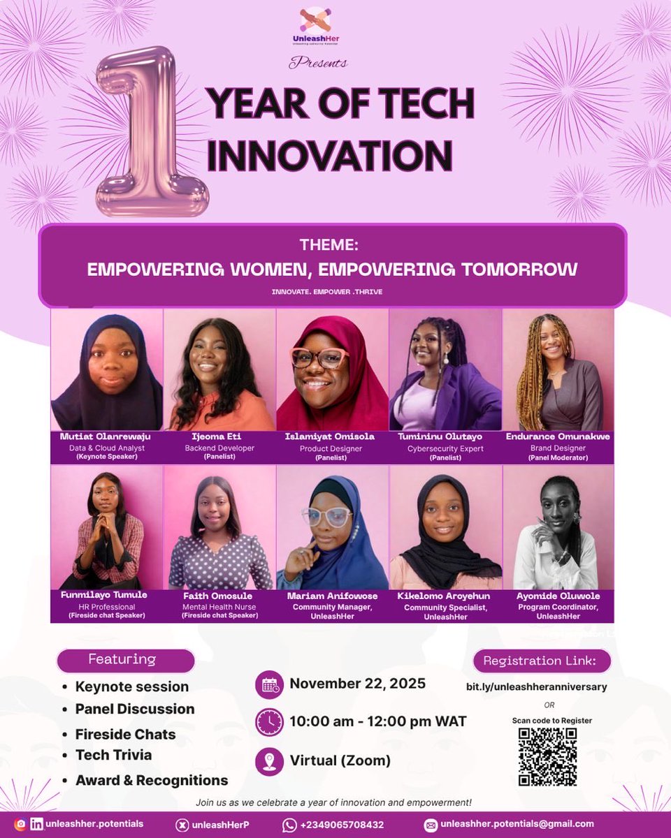 WeSafeNet's tweet image. Celebrating 1 Year of Tech Innovation with UnleashHer! Join inspiring women in tech as they discuss how empowering women today shapes a stronger tomorrow.
@UnleashHerP
