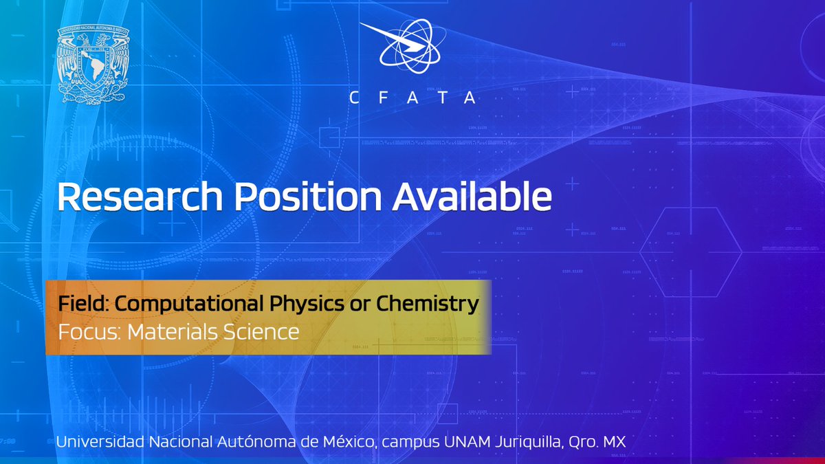 Cfata_Unam's tweet image. 🚨 Research Position #ComputationalScience
Do you develop scientific software and work on materials simulation? At @Cfata_Unam we’re looking for a researcher to join our team.
Apply now and help turn knowledge into real solutions! #ResearchOpportunity
👉fata.unam.mx/noticia/plaza-…