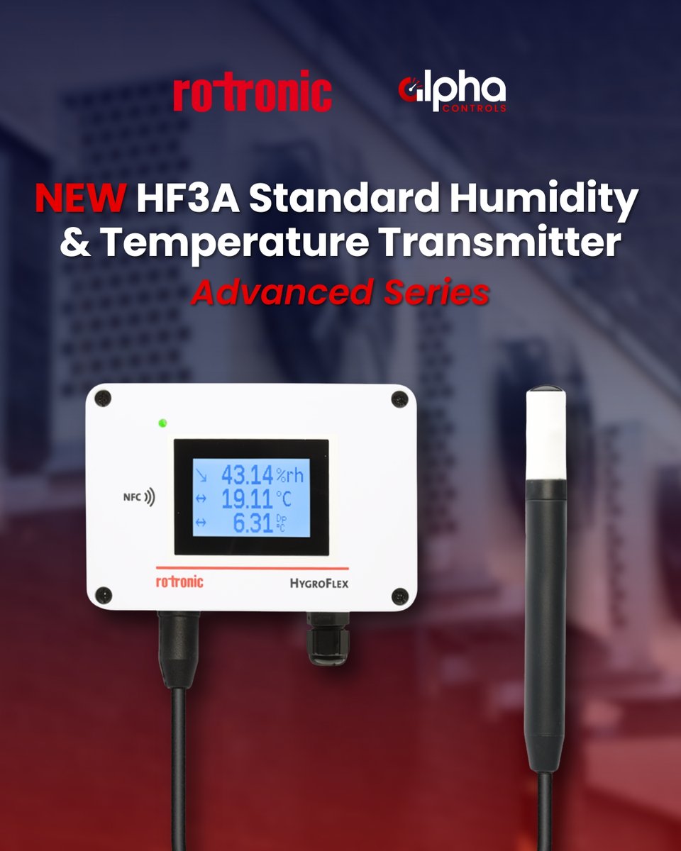 Alpha_Controls's tweet image. Introducing the latest addition to Rotronic&apos;s (@ProcessSensing) Advanced Series - the HF3A HygroFlex Transmitter.

It features:
🎯 Precise humidity and temperature measurement
🧠 Smart psychrometric calculations
✅ Easy configuration via NFC

Shop Now: bit.ly/47rqSSJ