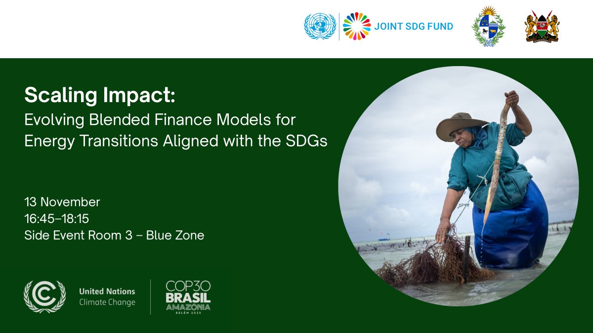 Scaling impact through partnership. 🌍⚡️

At #COP30, the <a href="/JointSDGFund/">Joint SDG Fund 🇺🇳</a> brings together governments, UN leaders &amp; experts to explore how blended finance can power just energy transitions and accelerate the #SDGs.

🗓 13 Nov | 16:45–18:15 | Blue Zone Rm 3

🔗jointsdgfund.org/event/scaling-…