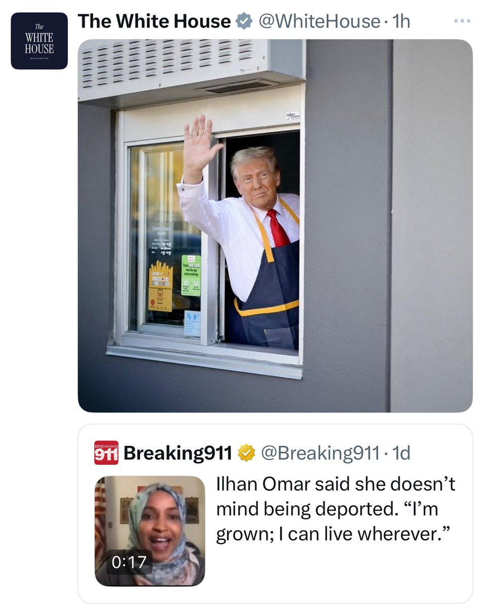 RyanAFournier's tweet image. The White House just told Ilhan Omar to pack her bags after she said she doesn’t mind being deported.

You say you’re fine with it? Don’t be shocked when they call your bluff. 💀