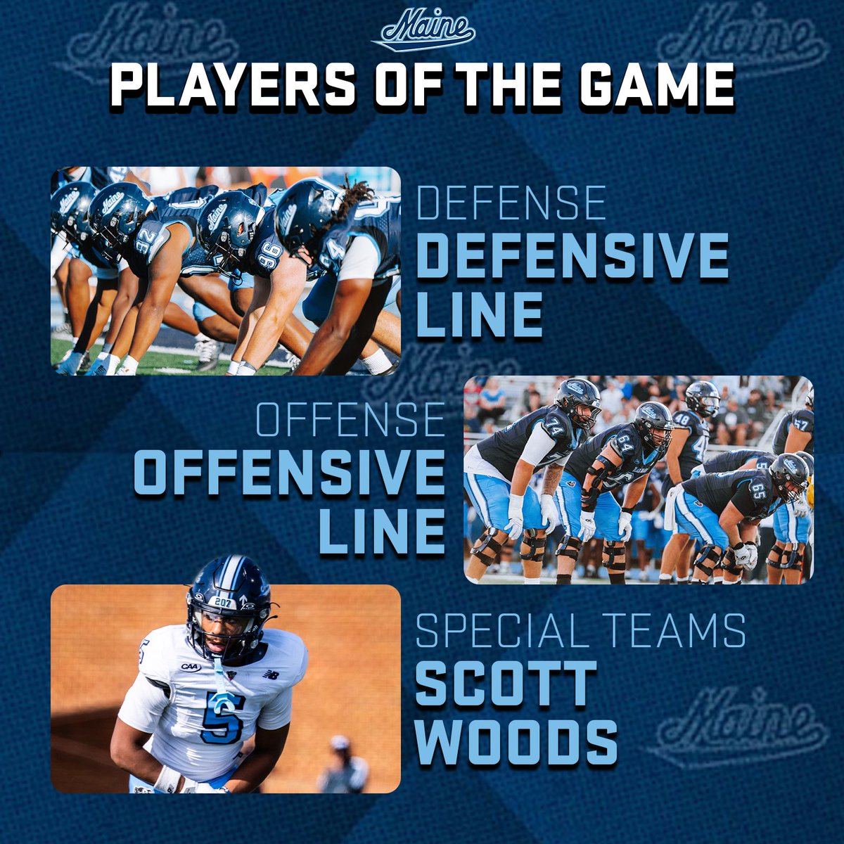 BlackBearsFB's tweet photo. Our Week 11 Players of the Game and Scout Players of the Week as we controlled the ball for over 35 minutes in the win over Hampton and forced 5 sacks 💯

#BlackBearNation | ⬆️ https://t.co/5905JEBb0u