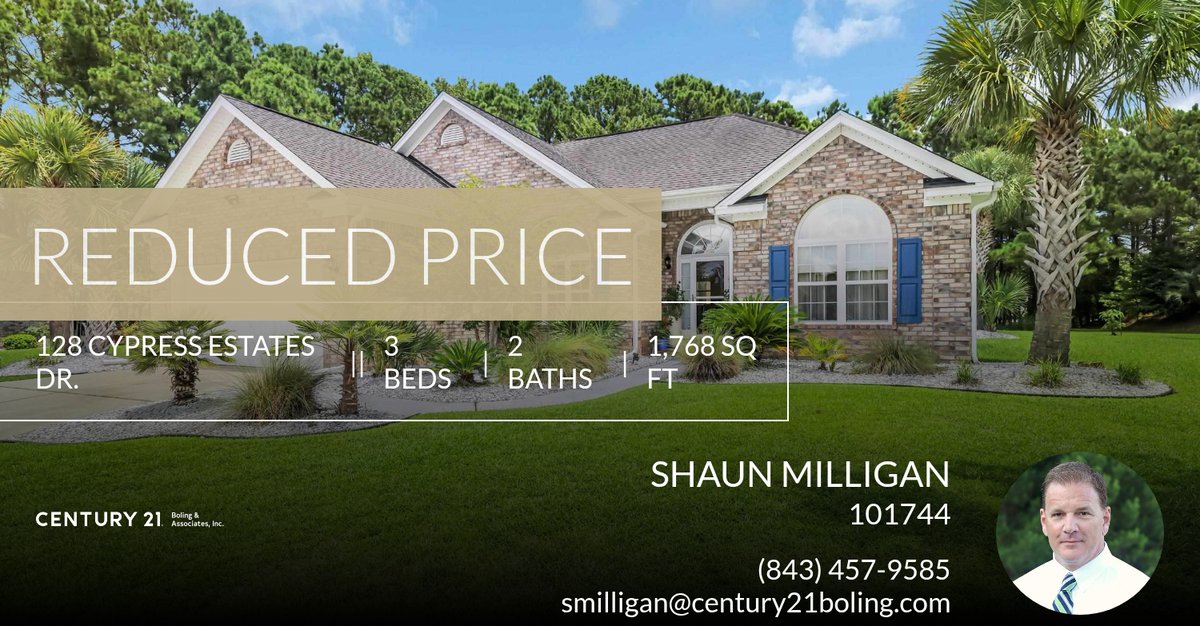 RealtorShaun's tweet photo. 📍 Reduced Price 📍 This recently reduced home at 128 Cypress Estates Dr. in Murrells Inlet won't last long, so, don't wait to set up a showing! Reach out here or at (843) 457-9585 for more information!

Shaun Milligan, Broker Asso... https://t.co/1zwr7nXusm https://t.co/qaZN4BzZKC