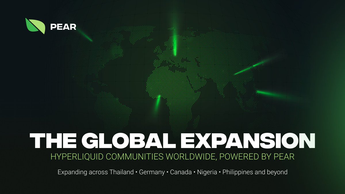pear_protocol's tweet image. Hyperliquid communities deserve more love.

The real trenches are outside, and HL regional communities are at the forefront. That&apos;s why we&apos;re supporting communities all around the world.

Coming to a HL chapter near you. 🍐