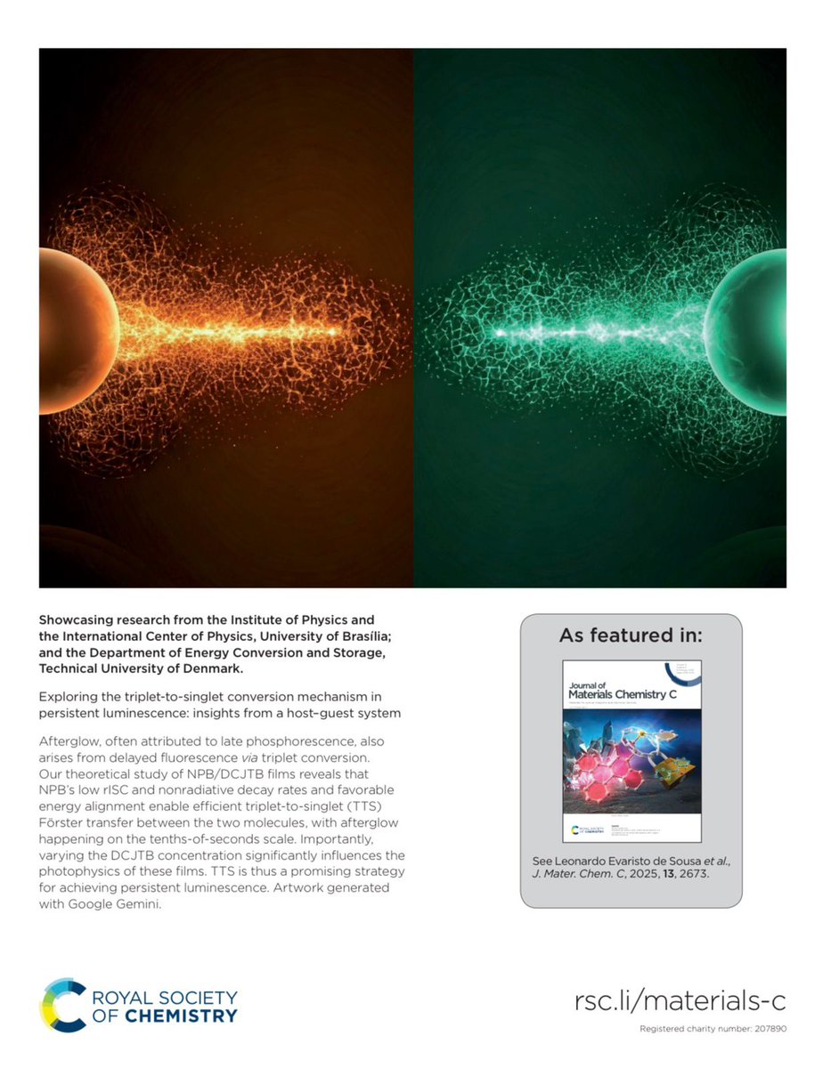leoesousa's tweet photo. Part of his research on the theoretical aspects of the triplet-to-singlet exciton conversion mechanism and its role in organic afterglow materials has been published in the Journal of Materials Chemistry C. (https://t.co/O4HEvvD9c1) https://t.co/qPuaT6byUc