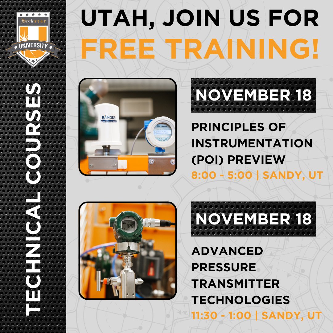 TechStarIS's tweet image. Join us in Sandy UT on 11/18 for 2 sessions designed to sharpen process measurement skills. Whether you’re after a full-day deep dive or a focused lunch session, both deliver real-world insights at no cost:
 
POI Preview: na2.hubs.ly/H01_m2W0
Pressure: na2.hubs.ly/H01_h150
