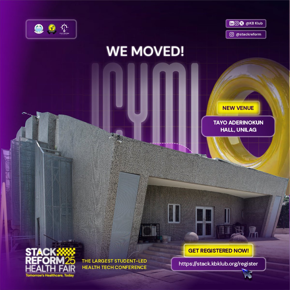 KBKLUB's tweet image. Incase you missed it, STACK Reform ‘25 will be happening at a different location this year!

Join us at the Aderinokun Hall, UNILAG!

Same mission. Same innovation. A better stage for tomorrow’s healthcare.

Secure your spot 👉 stack.kbklub.org/register

#stackreform #stack
