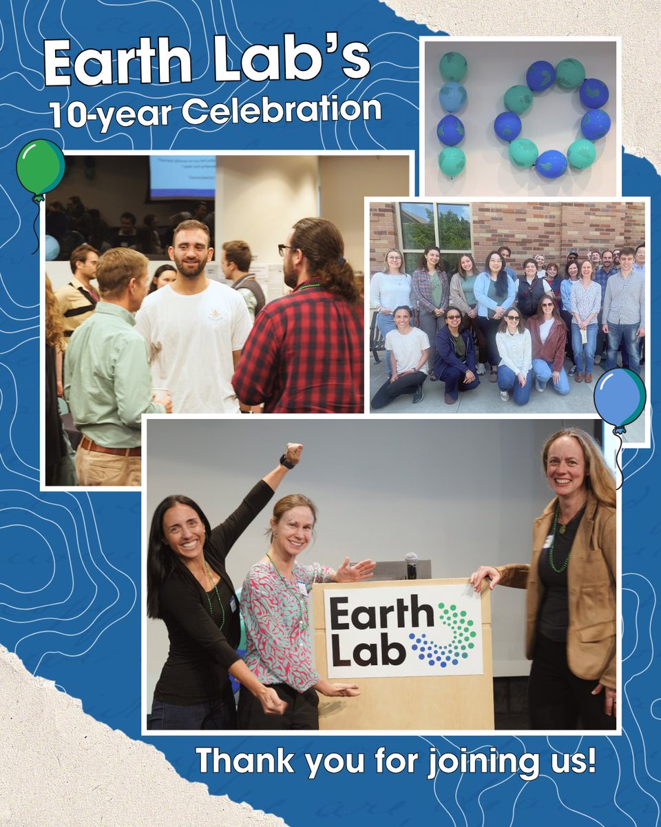 EarthLabCU's tweet image. Last week we hosted a 10-year anniversary celebration! We celebrated by sharing our history, led some community-building activities, &amp;amp; held a recycled poster session. Thank you for joining us in celebrating a decade of environmental data science &amp;amp; education!