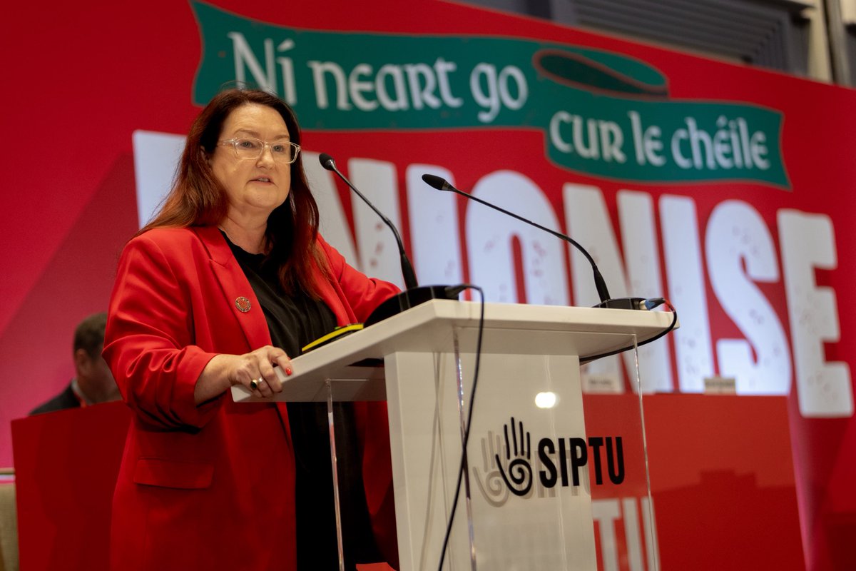 SIPTU's tweet photo. “Whether we’re talking about unionising and collective bargaining it all comes down to one thing - power. 

The power of workers to shape their own lives, of our movement to bargain, not beg and power of unions to change this country for the better.”

- @EthelBuckley #Unionise https://t.co/0UcTsKRZ5v