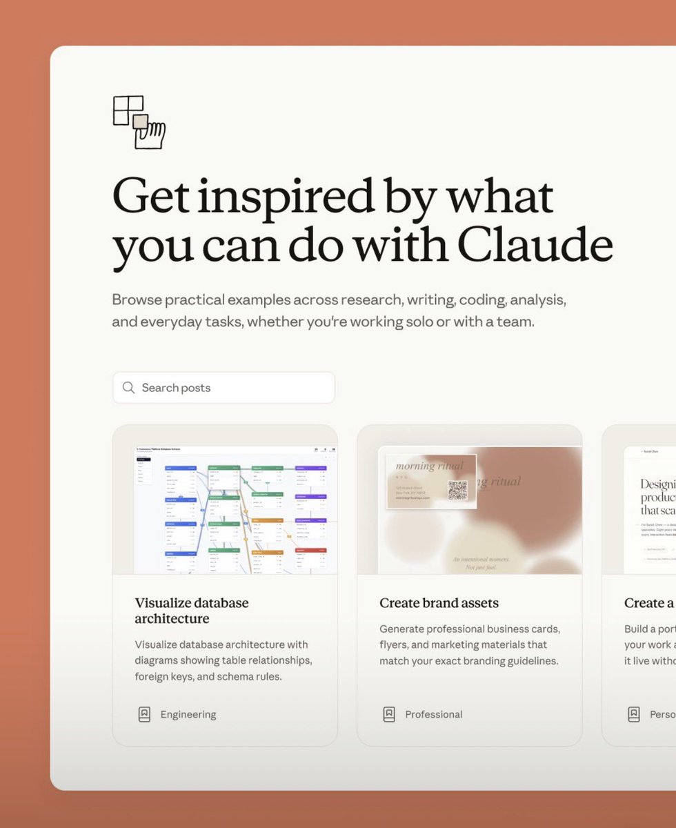 45 use cases on how to use Claude 

Practical examples across research, writing, coding, analysis, and everyday tasks

Article
claude.com/resources/use-…