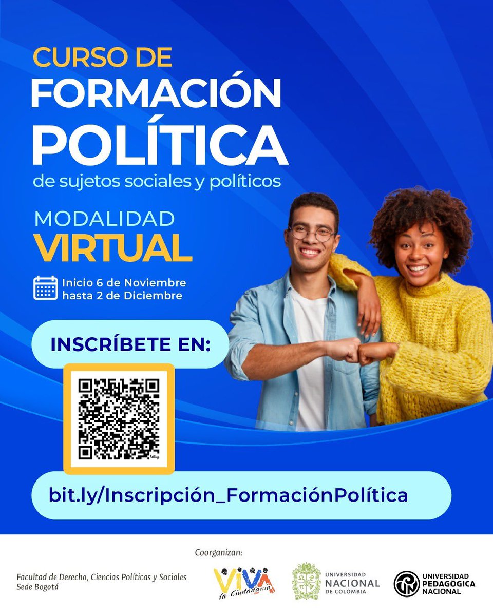 Hoy es el último día para la inscripción al curso virtual gratuito de formación política ofrecido por Viva la Ciudadanía, la FDCPS de la UN y la Universidad Pedagógica. El curso es todo un éxito. Mañana abrimos con <a href="/alejomantillaq/">Alejandro Mantilla Q.</a> y Natalia Caruso:geopolítica y extremas derechas!