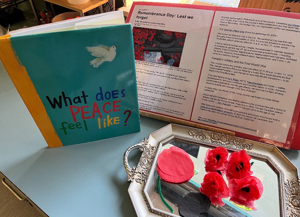 Children at StrongStart create d poppies for Remembrance Day. Families remembering together and keeping peace in their hearts.  Lest we forget. <a href="/sd38ELCC/">Richmond School District Early Learning</a>