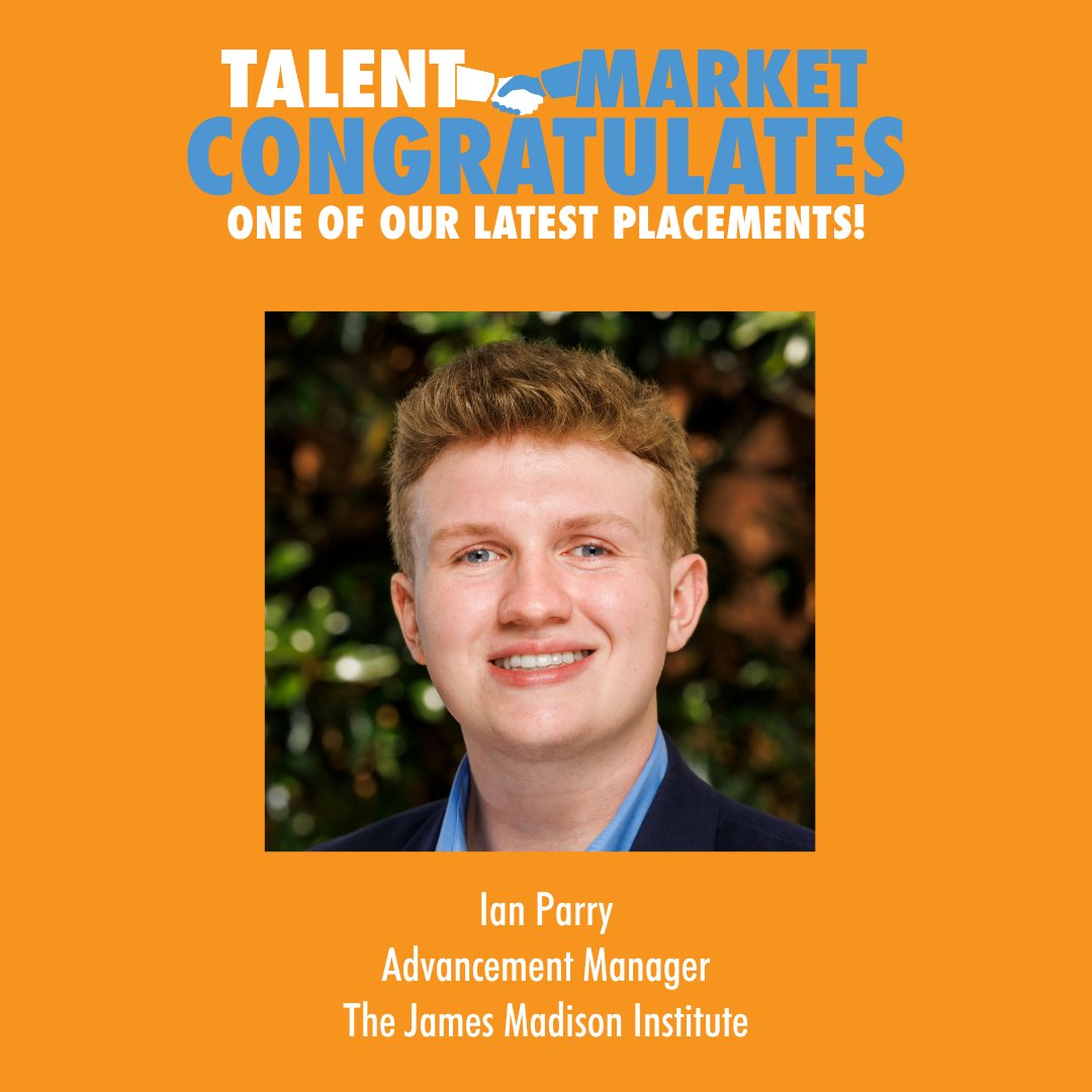 TalentMarket's tweet image. 🎉🎉 Congratulations to recent Talent Market placement, Ian Parry, for joining @JmsMadisonInst as their new Advancement Manager! 🎉🎉 #talentmarketplacement #libertyjob