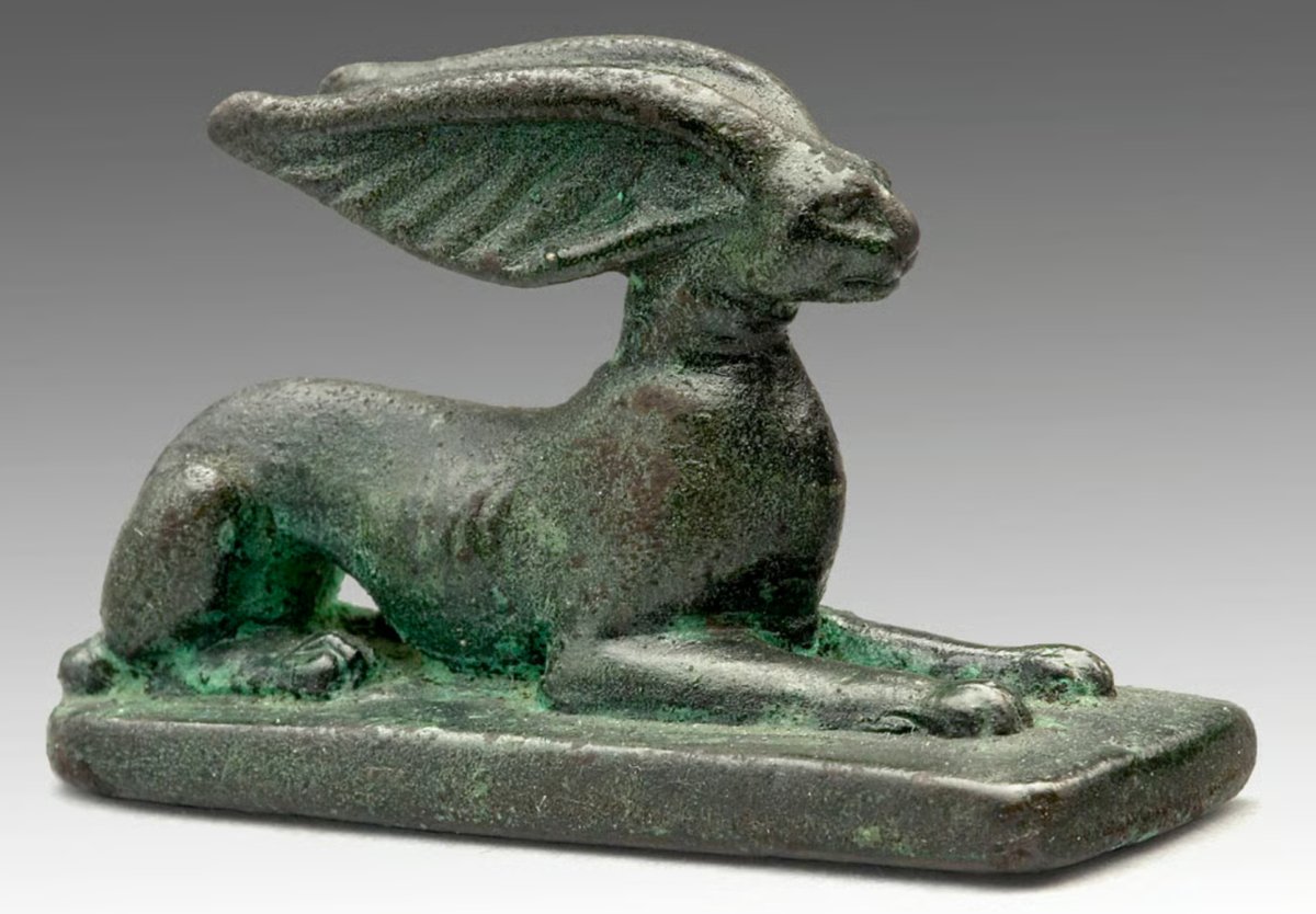 Hare, small bronze statuette. Culture: Egypt, 26th Dynasty, Late Period. Date: c. 664–525 BC. Medium: bronze. Dimensions: 3 x 5.5 x 2 cm. Collection: Montreal Museum of Fine Arts, Montreal.

In Egyptian hieroglyphs the hare sign reads wn, essentially the verb to be.