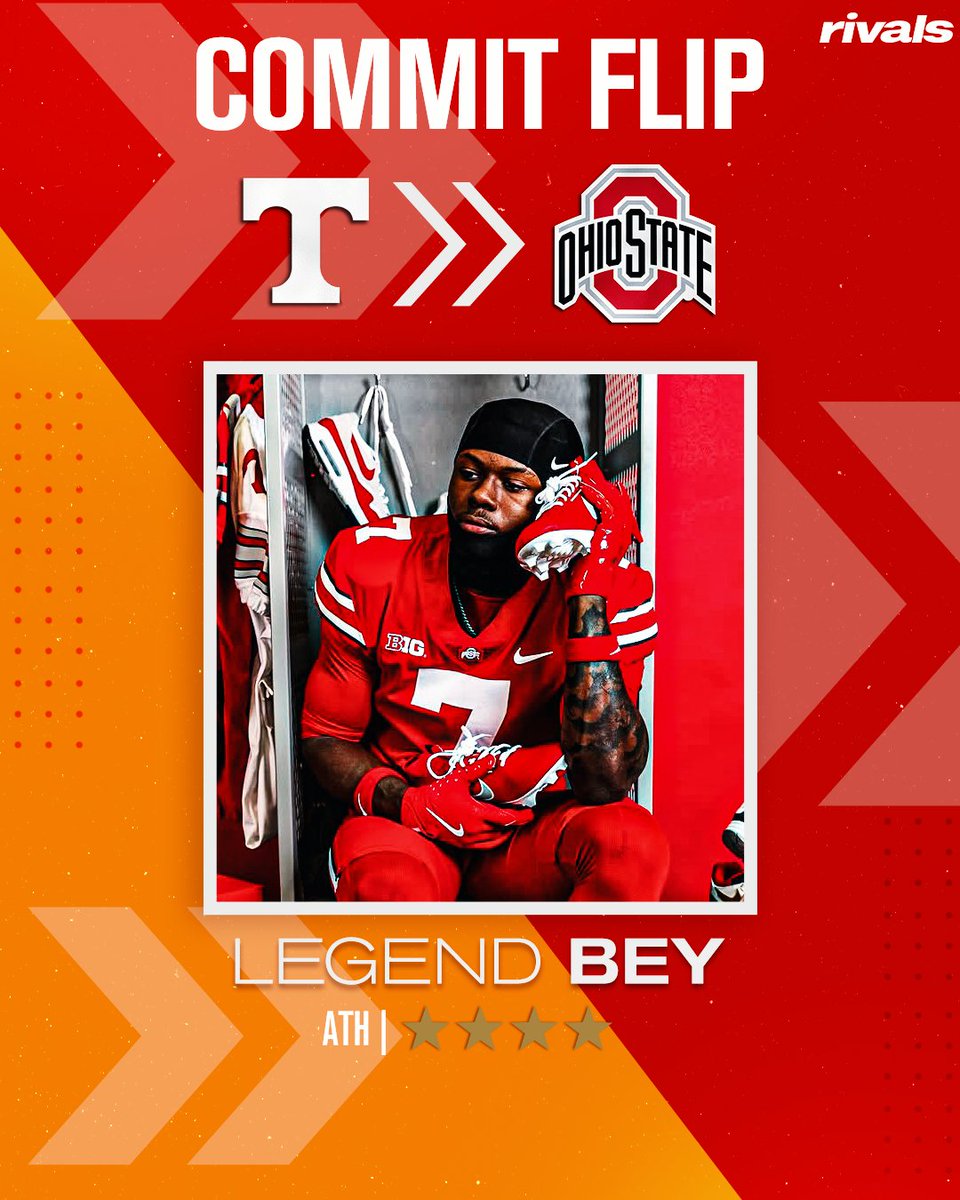BOOOOOOM 💥

Tennessee commit Legend Bey flips to Ohio State 🌰

Bey is the No. 275 overall prospect and No. 8 athlete in the 2026 class, according to Rivals 📈

🔗: on3.com/teams/ohio-sta…