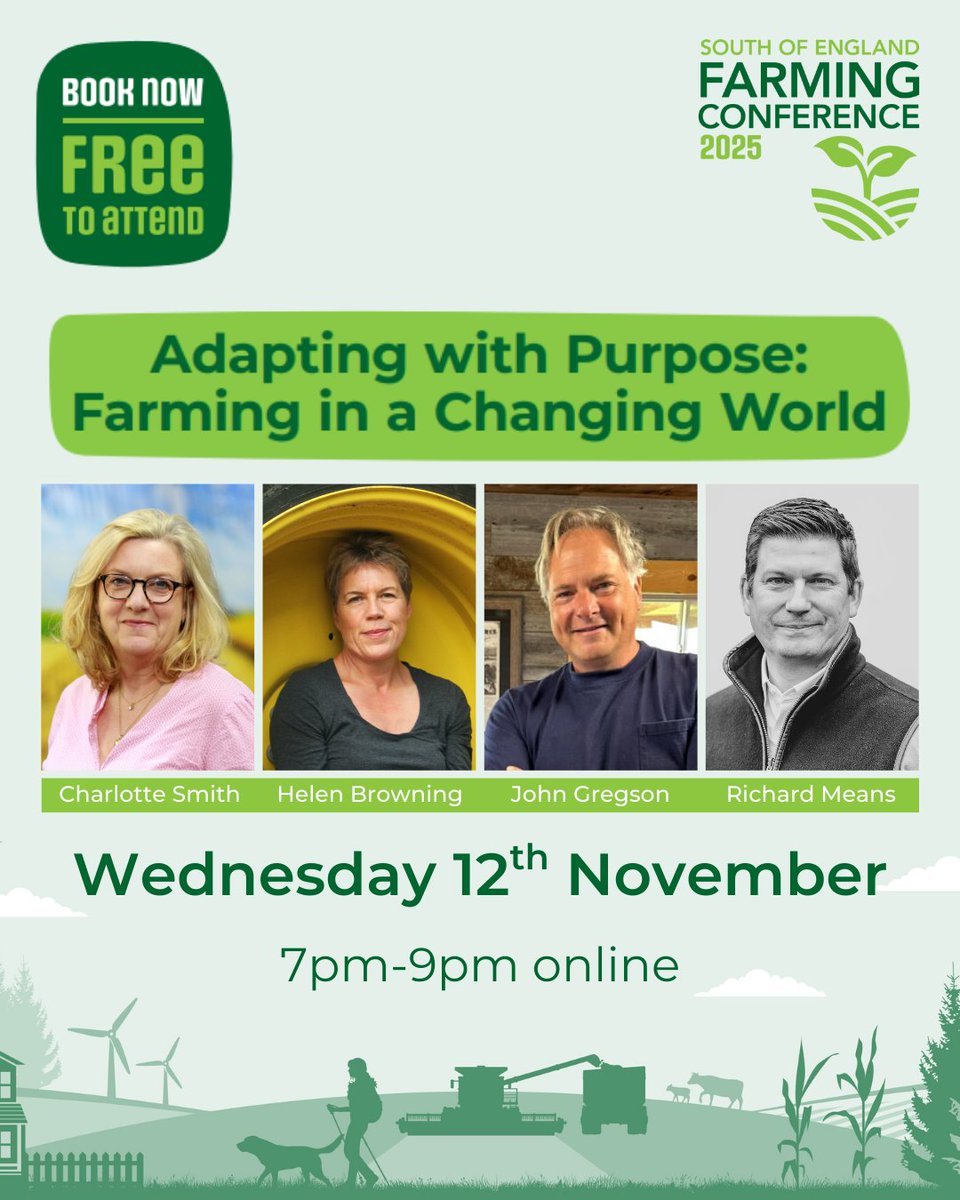 Our 2025 Farming Conference is THIS WEDNESDAY
Join us for the discussion 'Adapting with Purpose: Farming in a Changing World' with speakers <a href="/HelenBOrganic/">Helen Browning's Organic</a>, John Gregson, Richard Means, &amp; Chair @Charlottebsmith
7pm-9pm or 6pm-10pm in person

👉 ow.ly/Lou350XptEl
