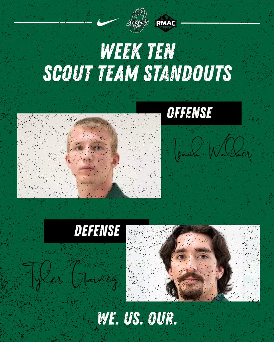 WE would like to recognize OUR weekly award winners who show what #WeUSOur means!
#GoGrizz

<a href="/ASUGrizzlies/">Adams State Grizzlies</a>