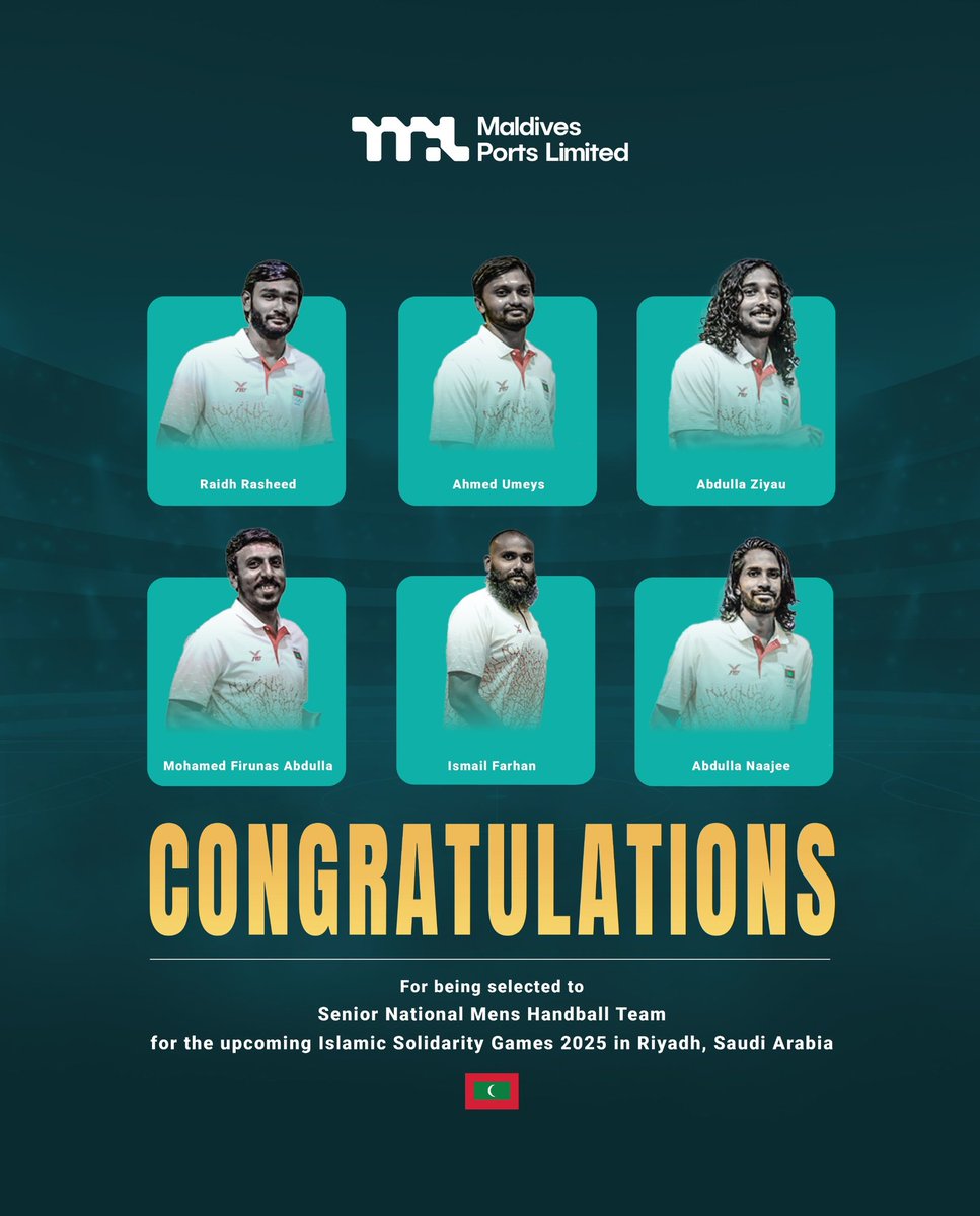 Portclubmv's tweet image. 🎉 Congratulations to our MPL athletes on being selected for the Senior National Men’s Handball Team at the Islamic Solidarity Games 2025 in Riyadh, Saudi Arabia. 

Your dedication and achievements make us proud every step of the way!

#MPL #PortClub #TeamMPL #PortRecreationClub