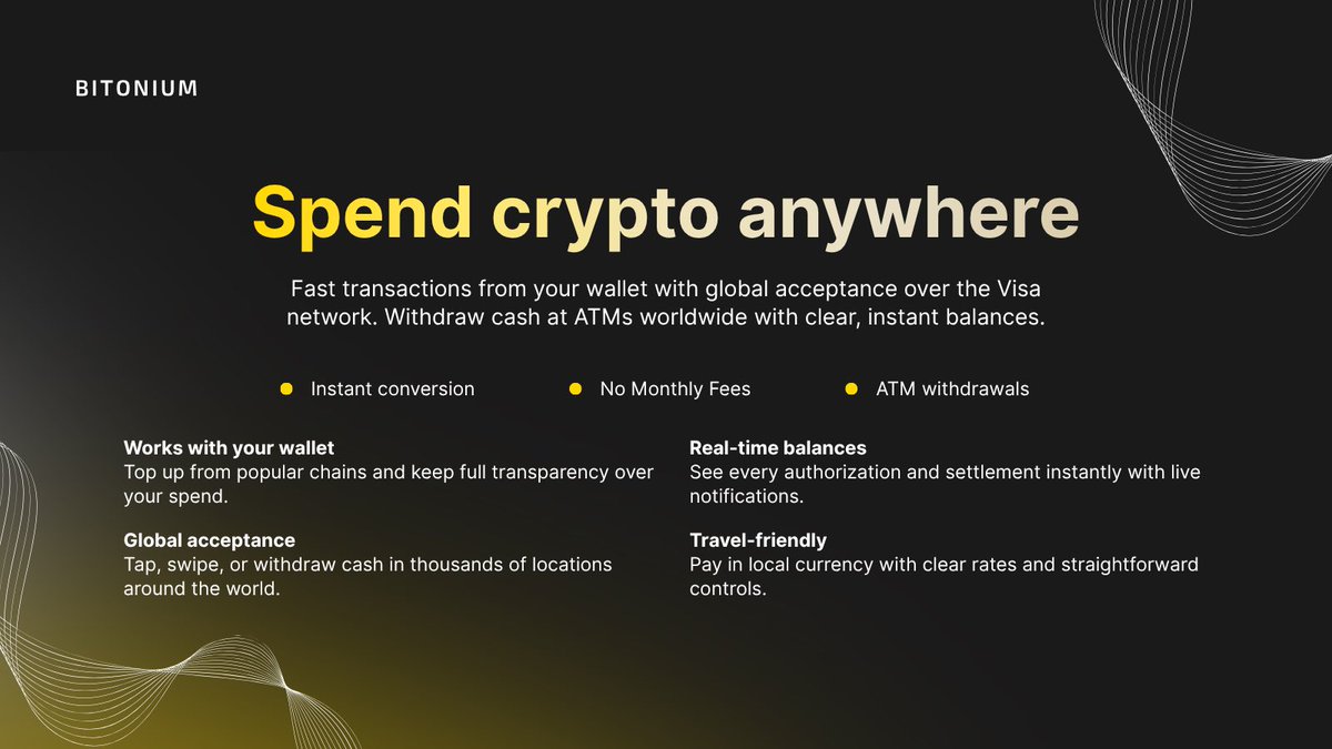 BitoniumCrypto's tweet image. Crypto was never meant to stay stuck on an exchange. It should move with you anywhere in the world!
 
The idea behind the Bitonium Card was simple. Make it easy to #SpendCrypto from your #CryptoWallet in everyday life with real transparency and control.
 
We have been building…