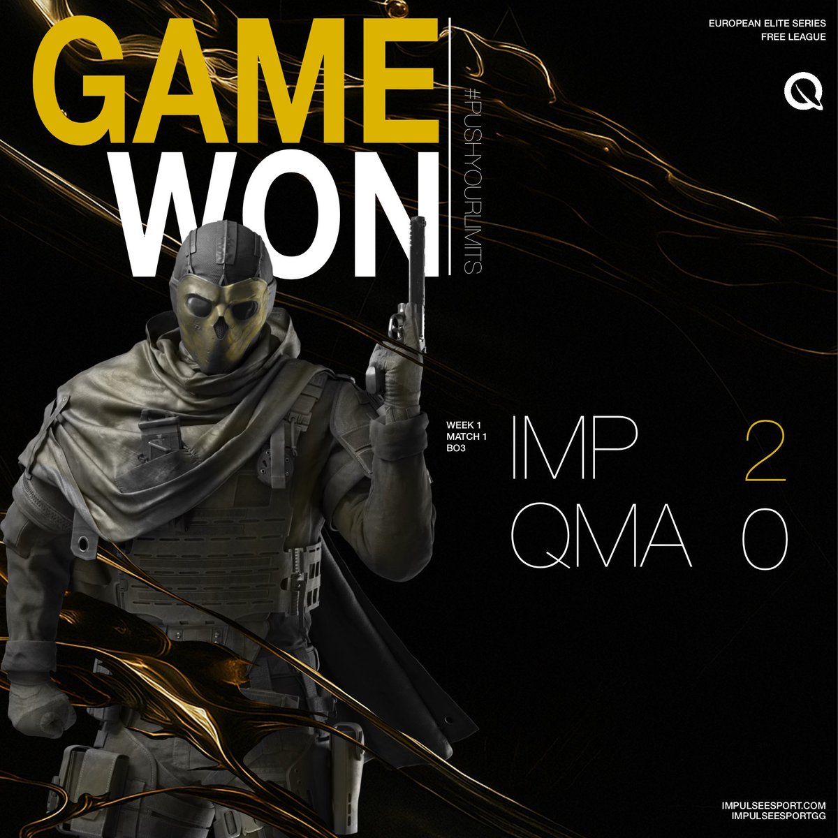 🔥 First game, first win
A 2:0 victory against the #QmA team.

For more game info, visit impulseesport.com/matches.

#pushyourlimits

#ggwp #RainbowSixSiege
<a href="/EuroEliteSeries/">European Elite Series</a>