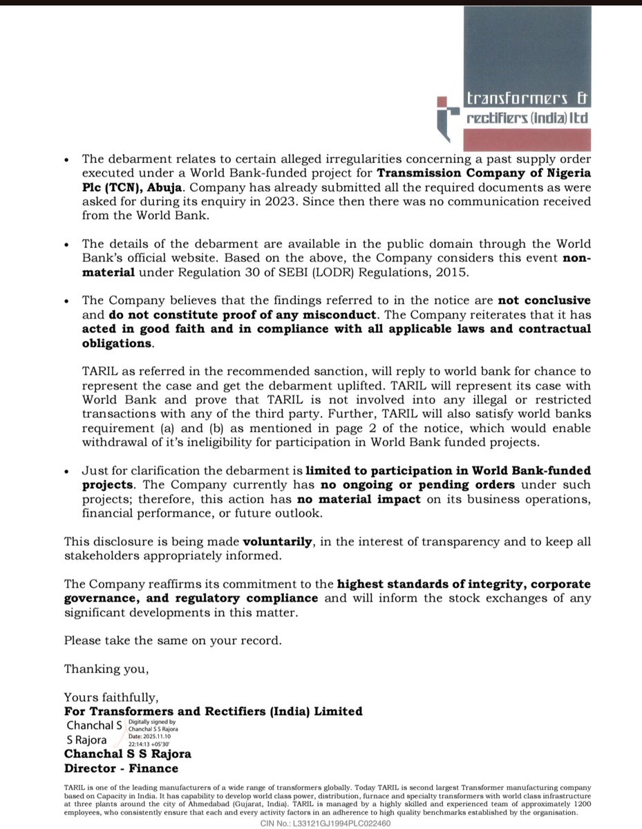 CompounderAlpha's tweet image. TARIL CLARIFICATION ON WORLD BANK DEBARRED