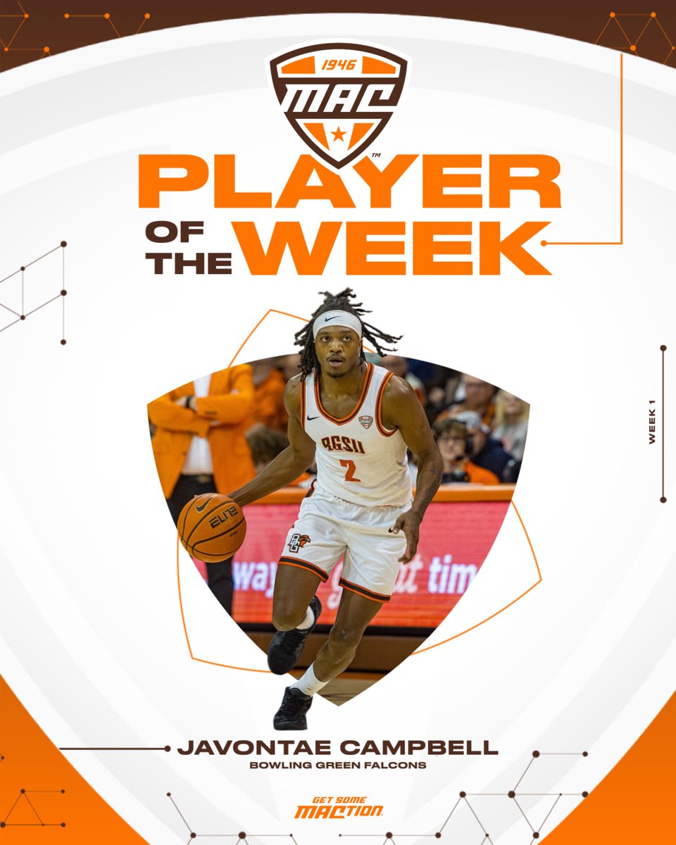 MACSports's tweet photo. 🏀 Player of the Week 🏀

Javontae Campbell picked up where he left off last season and then some for the Falcons. Over the first three games of the season, Campbell posted two 20-point games while averaging 20.7 for the week. More impressively, he totaled 17 steals over three games. Campbell's best game came against Le Moyne, swiping eight steals to tie the program's single-game steals record as the fifth player in program history to do so. The outing raised his steals per game to 5.7. He also led the team in rebounds in the season opener with seven as well as assists with five. In the game against Le Moyne, he added another four assists, tying for the team lead. Campbell's effort for the week aided the Falcons in reaching a 3-0 start to the season for the first time since 2014-15

@BGSUMBB | #MACtion