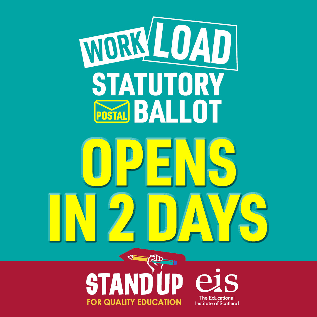 The statutory ballot on workload opens in just 2 days! 

Check that your details are up to date on MyEIS to ensure we can get your postal ballot to your address! ✔️🚨✉️