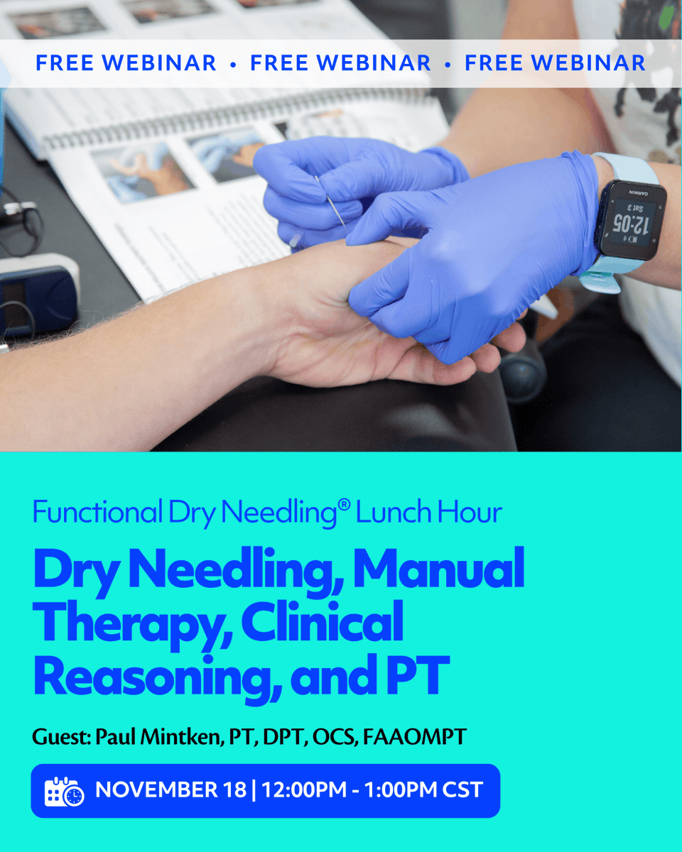 Join us for our FREE, monthly Functional Dry Needling® webinar on November 18 @ 12:00pm CT with EIM expert, Paul Mintken, PT, DPT, OCS, FAAOMPT, to explore Dry Needling, Manual Therapy, Clinical Reasoning, and PT! 🪡 Register here: bit.ly/4iYIqIT