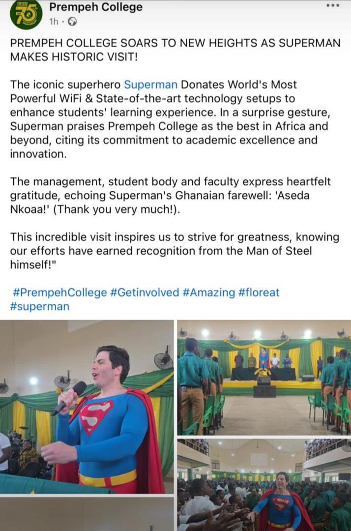 bhadext's tweet image. Prempeh college old boy, Superman, visits the college💚💚👍
