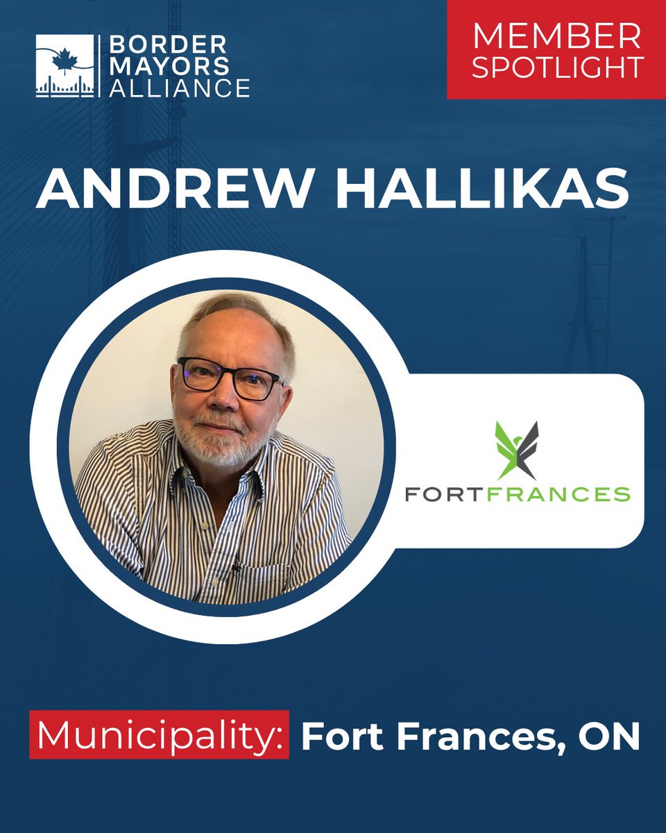 📢 Meet Andrew Hallikas from Fort Frances, Ontario 🍁

Fort Frances is home to around 7,500 residents and is known for its welcoming spirit and natural beauty.

Mayor Hallikas is focused on strengthening cross-border connections and ensuring a bright future for the community.