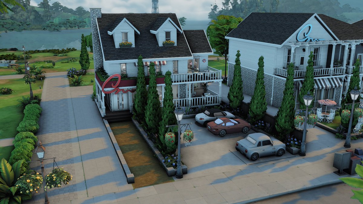 lylasimYT's tweet photo. Aquí los lotes comunitarios del mundo todos con un estilo parecido para que el barrio quede conjuntado! ¿que os parece? #Sims4 #savefile https://t.co/YlyOsdLo3C