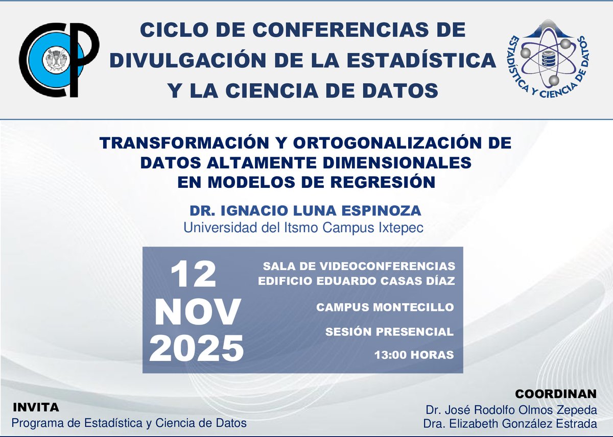 Invitación al Ciclo de #Conferencias de Divulgación de la #Estadística y la #Ciencia de #Datos.